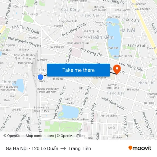 Ga Hà Nội - 120 Lê Duẩn to Tràng Tiền map