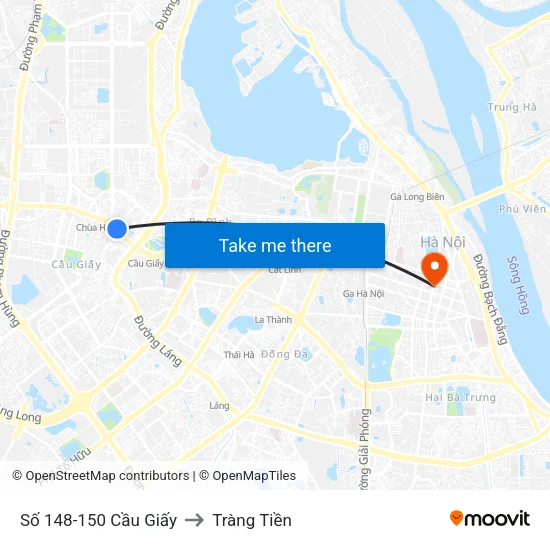 Số 148-150 Cầu Giấy to Tràng Tiền map