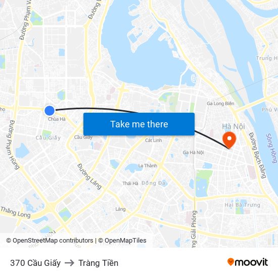 370 Cầu Giấy to Tràng Tiền map