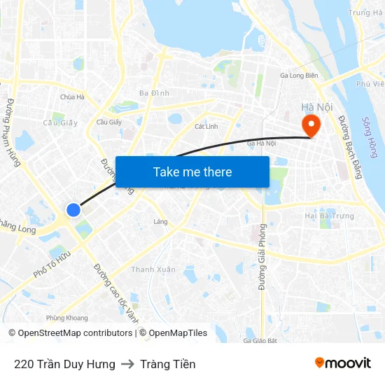 220 Trần Duy Hưng to Tràng Tiền map