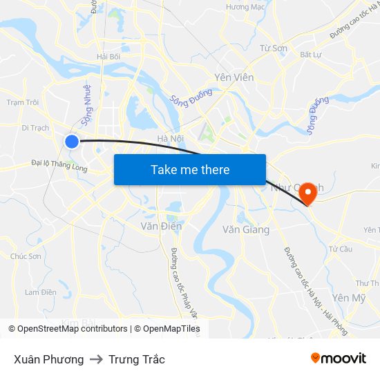 Xuân Phương to Trưng Trắc map