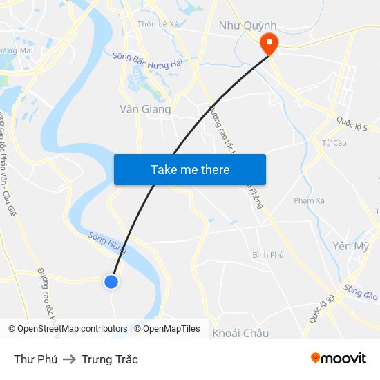 Thư Phú to Trưng Trắc map