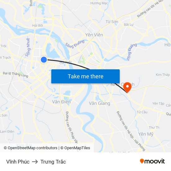 Vĩnh Phúc to Trưng Trắc map