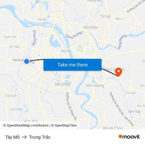 Tây Mỗ to Trưng Trắc map