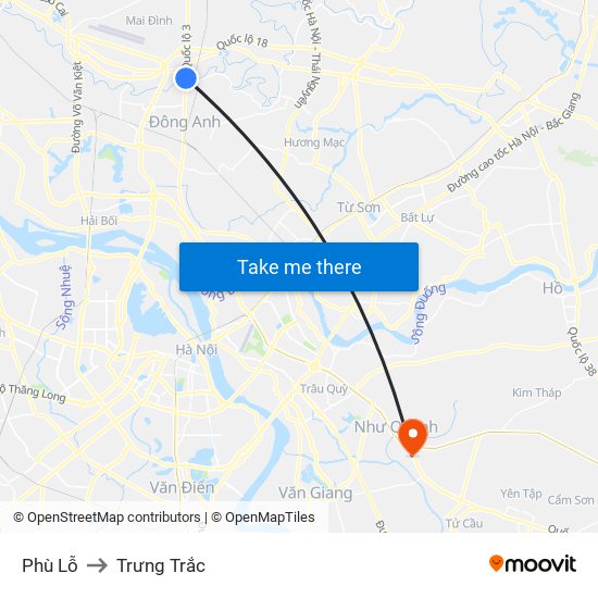 Phù Lỗ to Trưng Trắc map