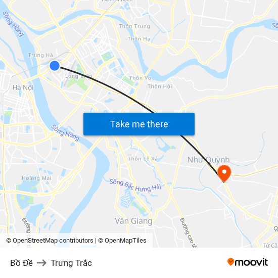 Bồ Đề to Trưng Trắc map