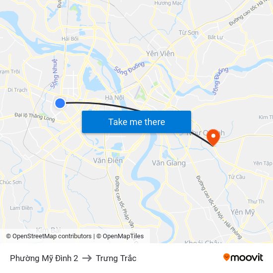 Phường Mỹ Đình 2 to Trưng Trắc map