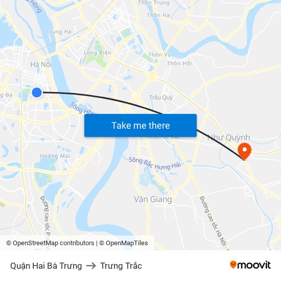 Quận Hai Bà Trưng to Trưng Trắc map