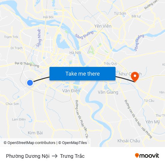 Phường Dương Nội to Trưng Trắc map