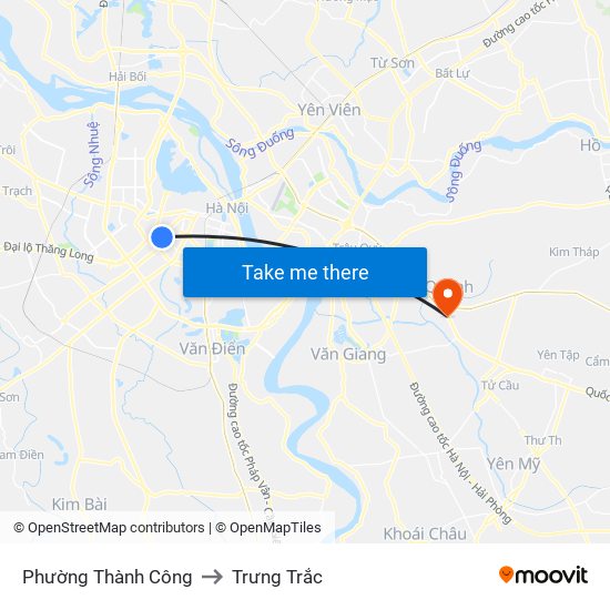 Phường Thành Công to Trưng Trắc map