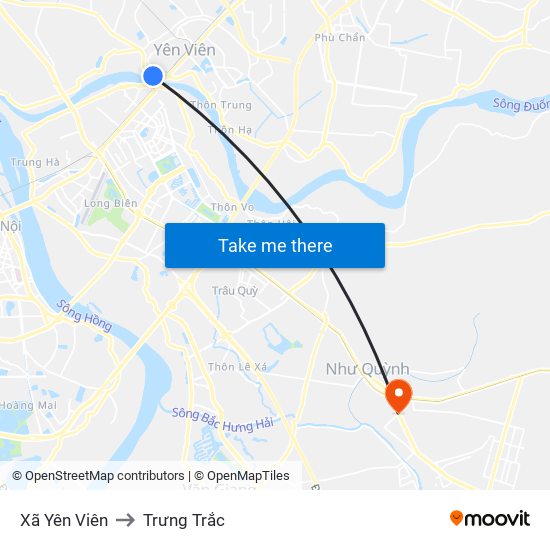 Xã Yên Viên to Trưng Trắc map