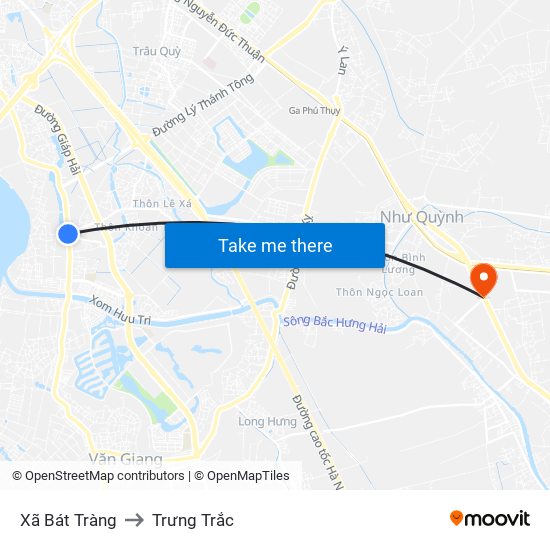 Xã Bát Tràng to Trưng Trắc map