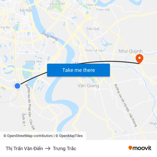 Thị Trấn Văn Điển to Trưng Trắc map