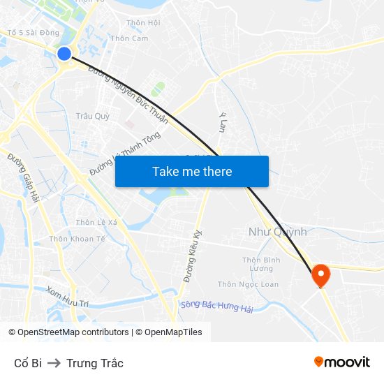 Cổ Bi to Trưng Trắc map