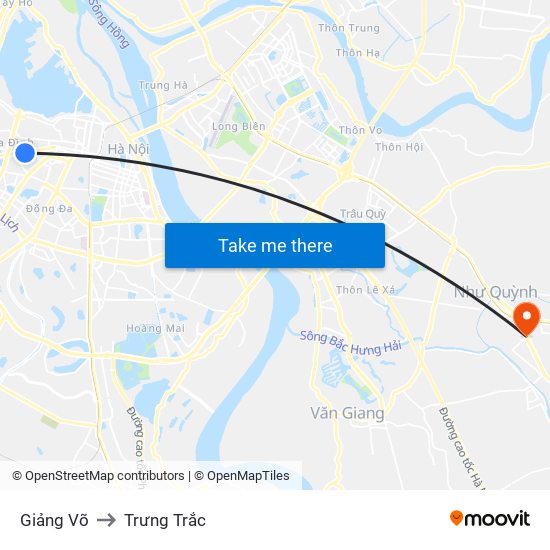 Giảng Võ to Trưng Trắc map