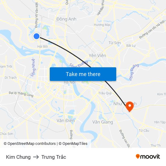 Kim Chung to Trưng Trắc map