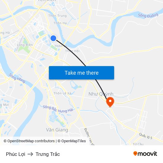 Phúc Lợi to Trưng Trắc map