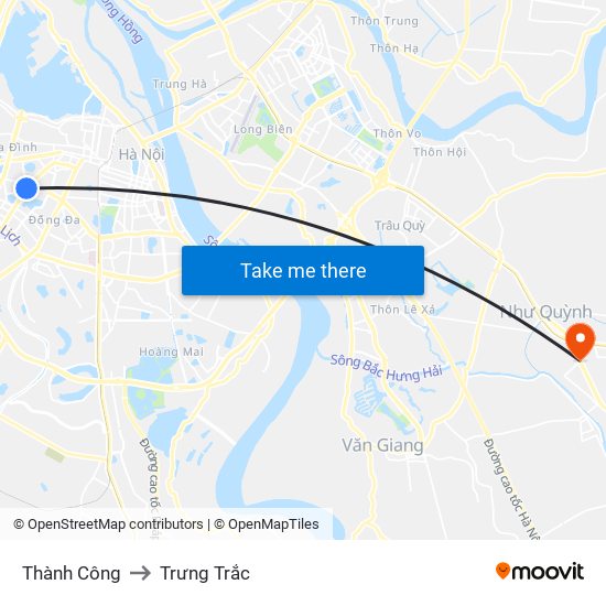 Thành Công to Trưng Trắc map