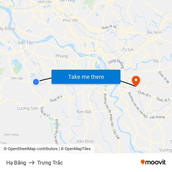 Hạ Bằng to Trưng Trắc map