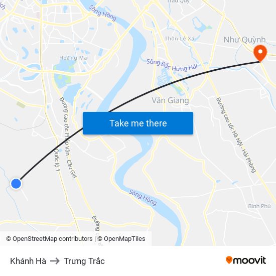 Khánh Hà to Trưng Trắc map