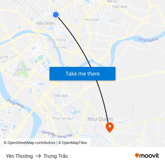 Yên Thường to Trưng Trắc map