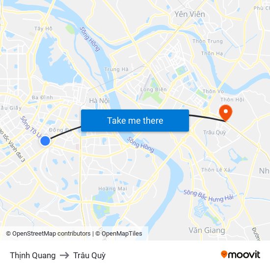 Thịnh Quang to Trâu Quỳ map