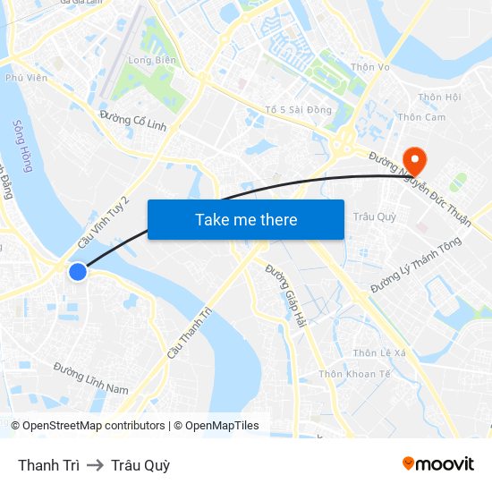 Thanh Trì to Trâu Quỳ map