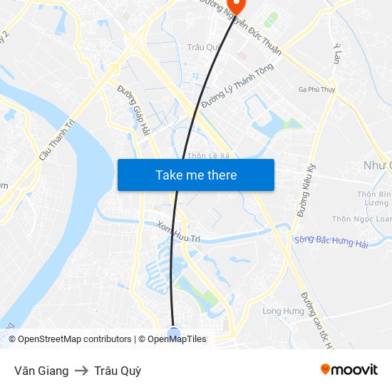 Văn Giang to Trâu Quỳ map