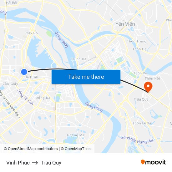 Vĩnh Phúc to Trâu Quỳ map