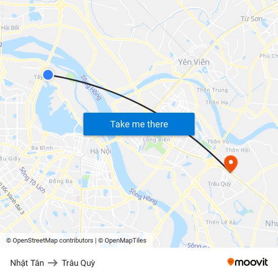 Nhật Tân to Trâu Quỳ map