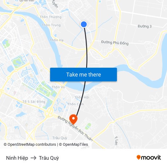 Ninh Hiệp to Trâu Quỳ map