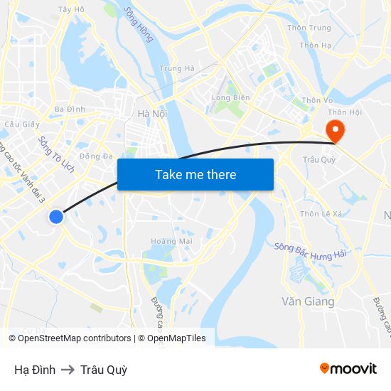 Hạ Đình to Trâu Quỳ map