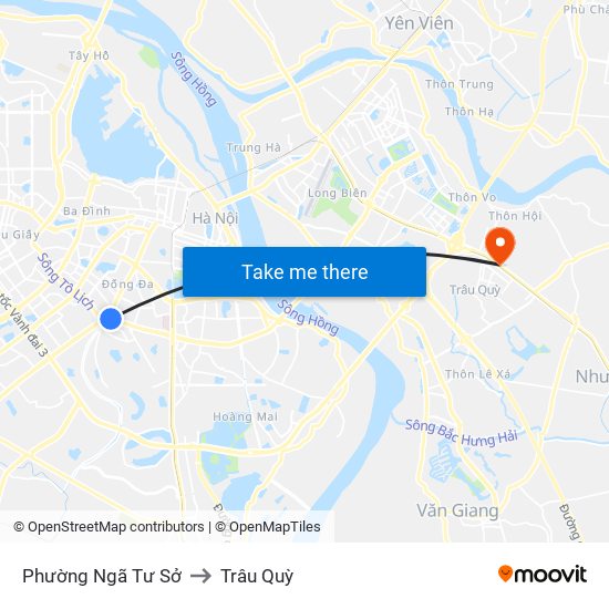 Phường Ngã Tư Sở to Trâu Quỳ map