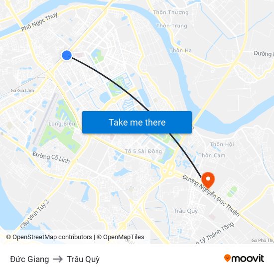 Đức Giang to Trâu Quỳ map