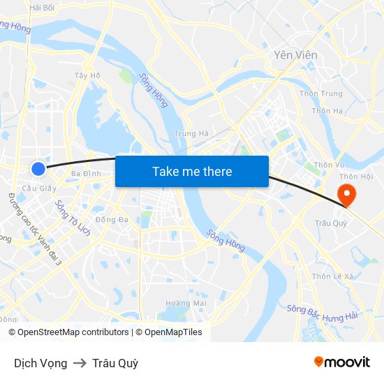 Dịch Vọng to Trâu Quỳ map