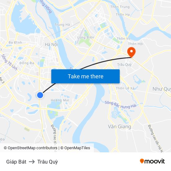 Giáp Bát to Trâu Quỳ map