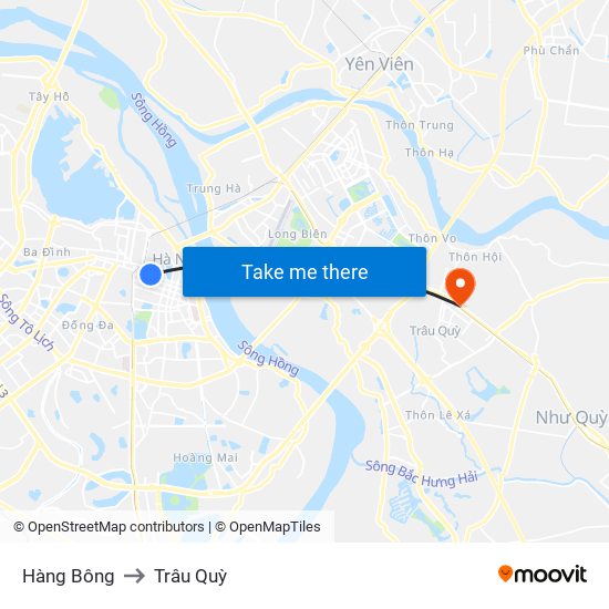 Hàng Bông to Trâu Quỳ map