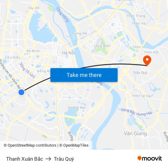 Thanh Xuân Bắc to Trâu Quỳ map