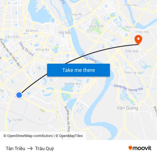 Tân Triều to Trâu Quỳ map