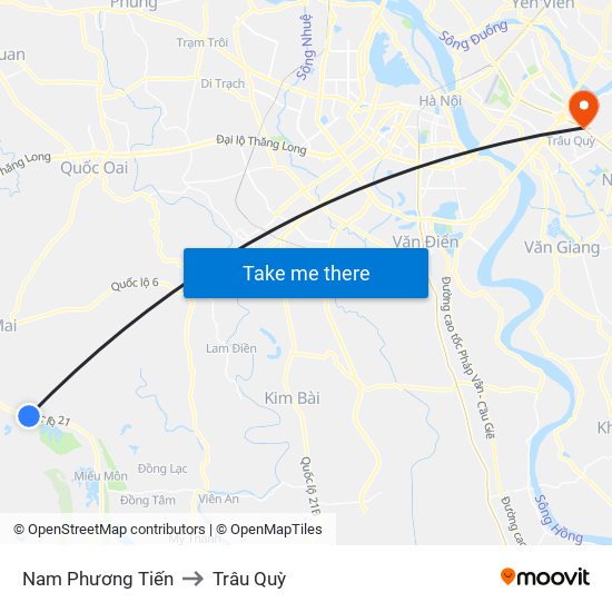 Nam Phương Tiến to Trâu Quỳ map