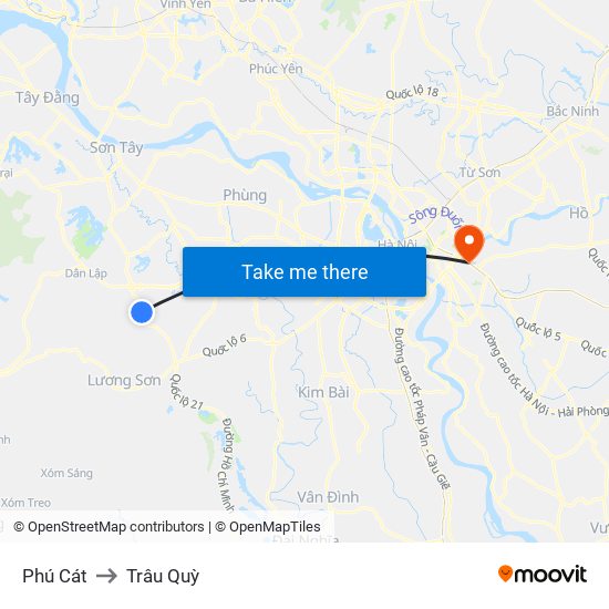 Phú Cát to Trâu Quỳ map