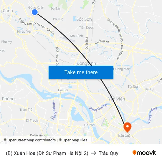 (B) Xuân Hòa (Đh Sư Phạm Hà Nội 2) to Trâu Quỳ map