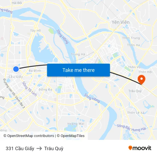 331 Cầu Giấy to Trâu Quỳ map