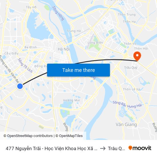 477 Nguyễn Trãi - Học Viện Khoa Học Xã Hội to Trâu Quỳ map