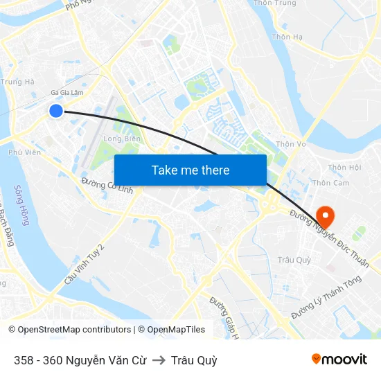 358 - 360 Nguyễn Văn Cừ to Trâu Quỳ map
