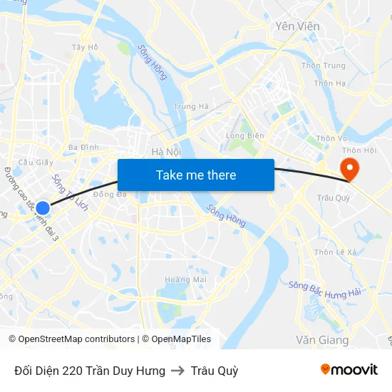 Đối Diện 220 Trần Duy Hưng to Trâu Quỳ map