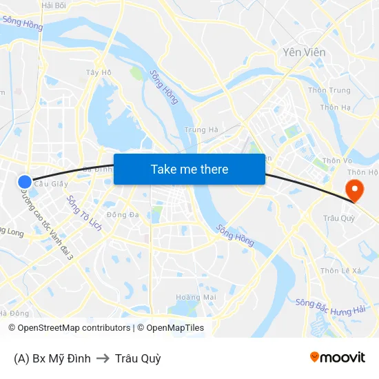 (A) Bx Mỹ Đình to Trâu Quỳ map