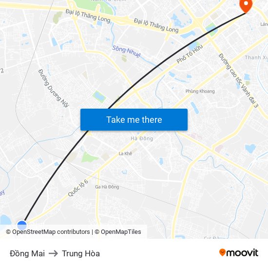 Đồng Mai to Trung Hòa map