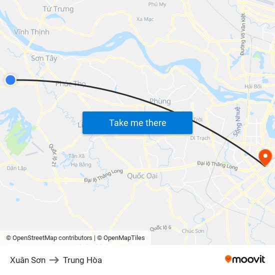 Xuân Sơn to Trung Hòa map