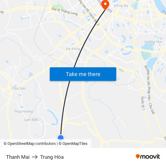 Thanh Mai to Trung Hòa map